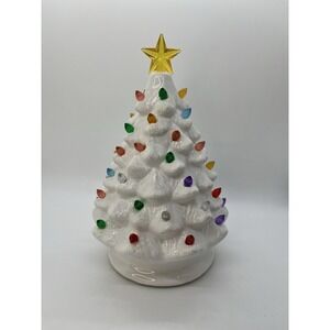 Ceramic Light Up Led Christmas Tree Nostalgic White 8" Works Tested Three AA